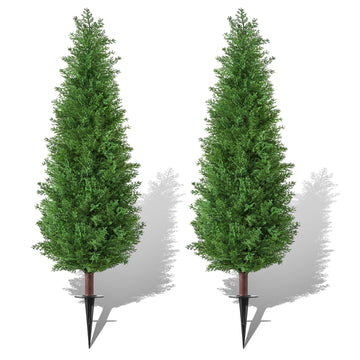 4FT Artificial Cedar Topiary Trees Realistic Fake Plants with Ground Spike