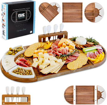 Large Charcuterie Board Set, Acacia Wood, Premium Finish | Magnetic 3-Piece Acacia Wood Design, Reshapes Circle