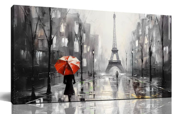 Paris Wall for Lving Room, Eiffel Tower Canvas Wall Decor, Black and White Picture Print Artwork, Size 20x40 Inches