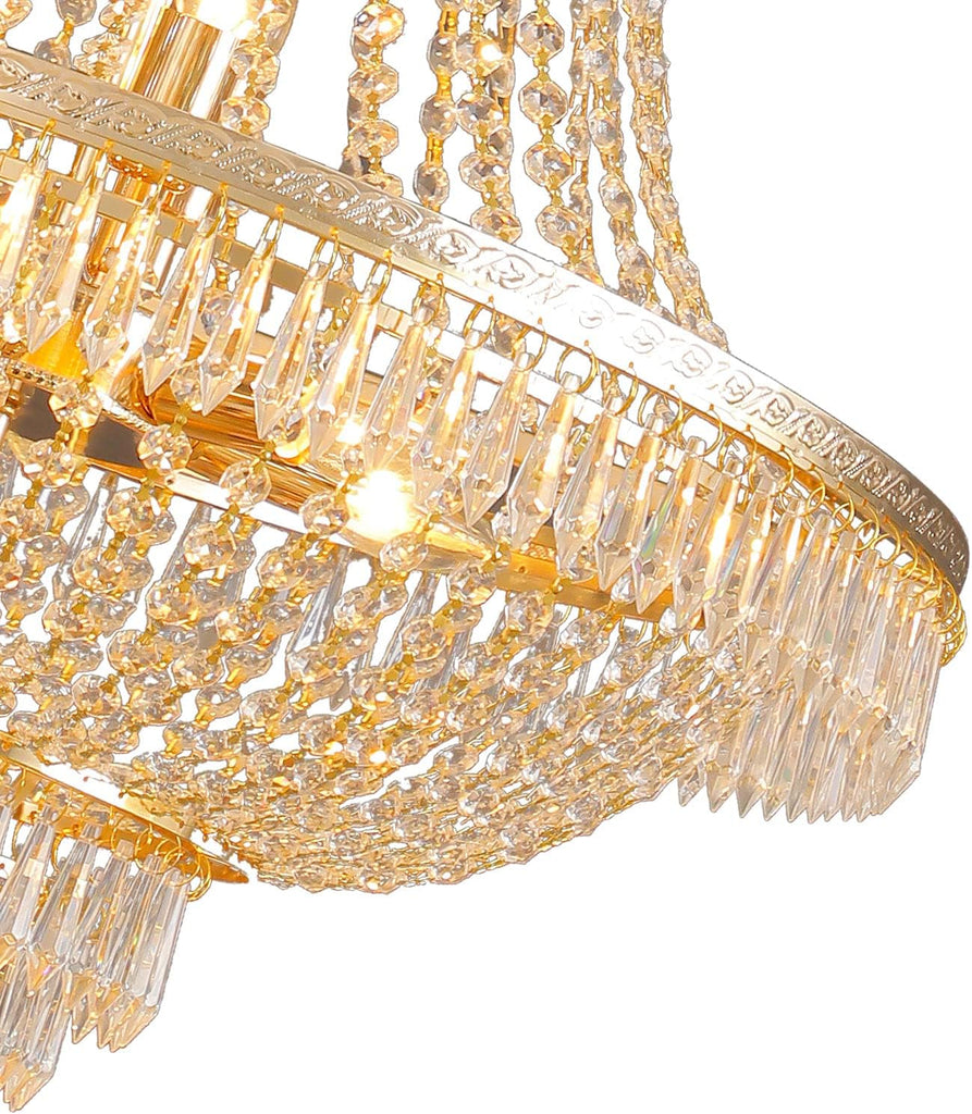 Luxury Crystal Chandelier, Modern Gold/Silver French Empire Crystal Ceiling Chandelier LED Ceiling Light Fixture Lamp Hanging Lighting Home Decor Lamp for Living Room Bedroom Foyer (Gold) A108-B0CNKD55NC