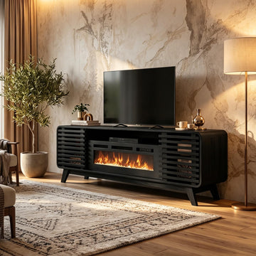 Fireplace TV Stand for 90" TVs, 80inch, Black