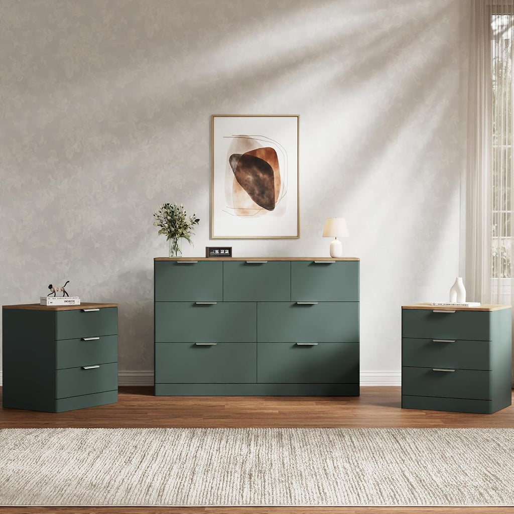 7 Drawer Dresser , 47.2" Wide Modern Chest of Drawers with 7 Large Storage Space with Curved Edge Design, Large