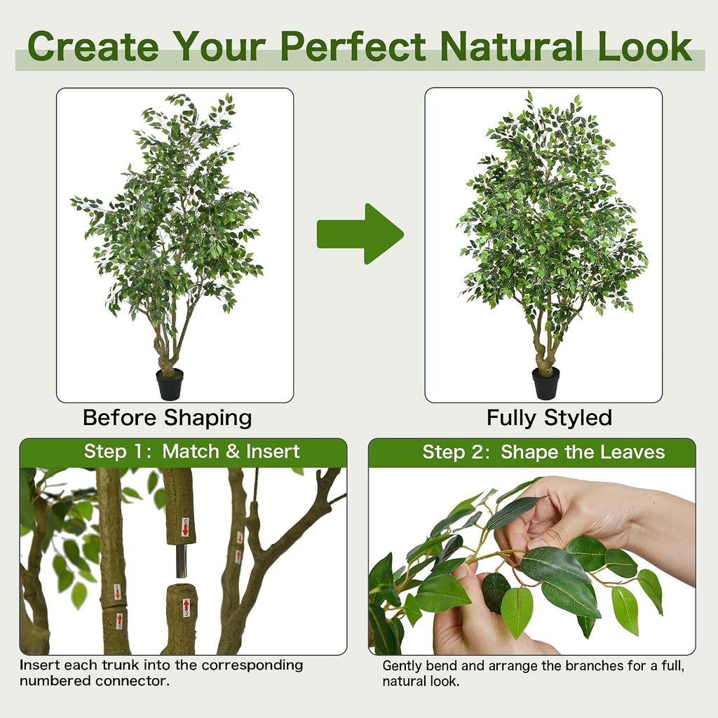 Ficus Tree 8FT - Tall Faux Plants Indoor with Pot, Realistic Fake Floor Plant with Natural Green Leaves Artificial
