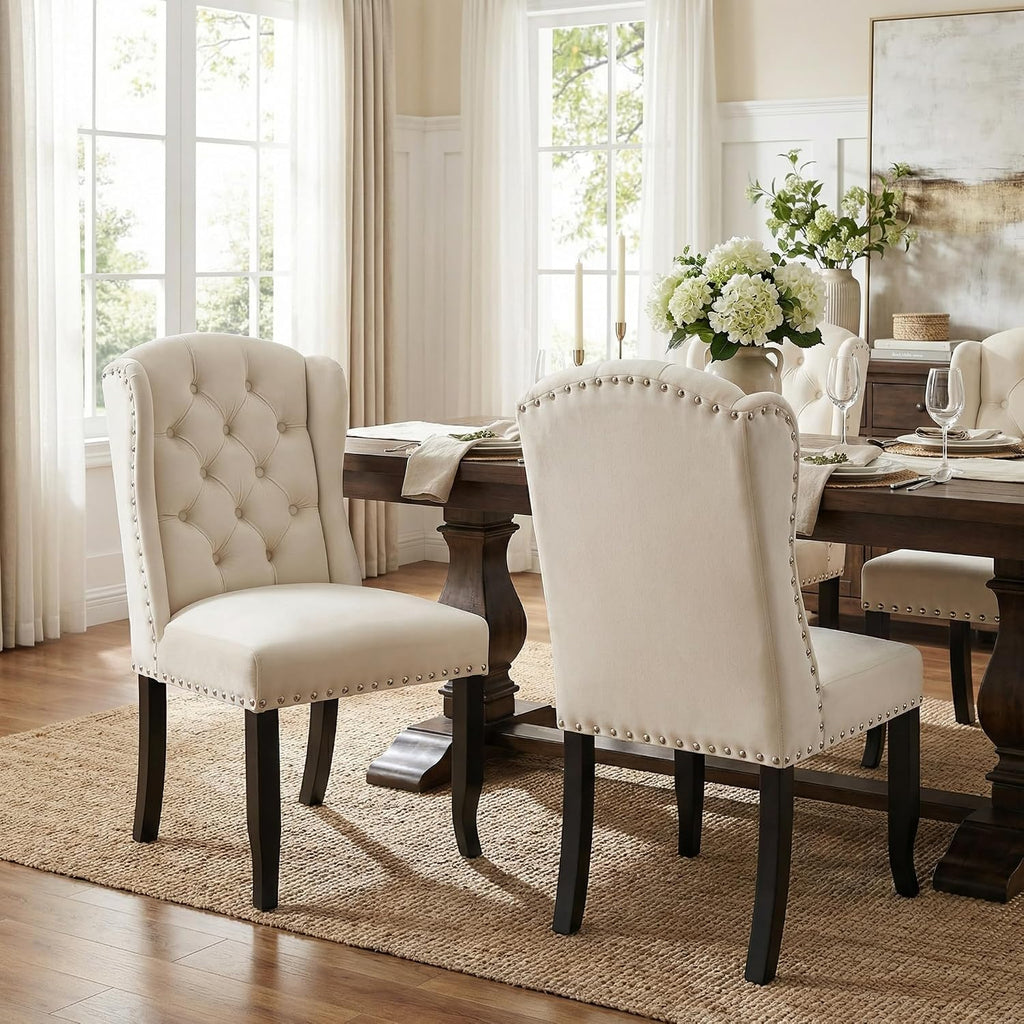 Modern Tufted Dining Chairs Set of 2, Velvet Upholstered Dining Room Chairs Armless Guest Side Chair Dining Room