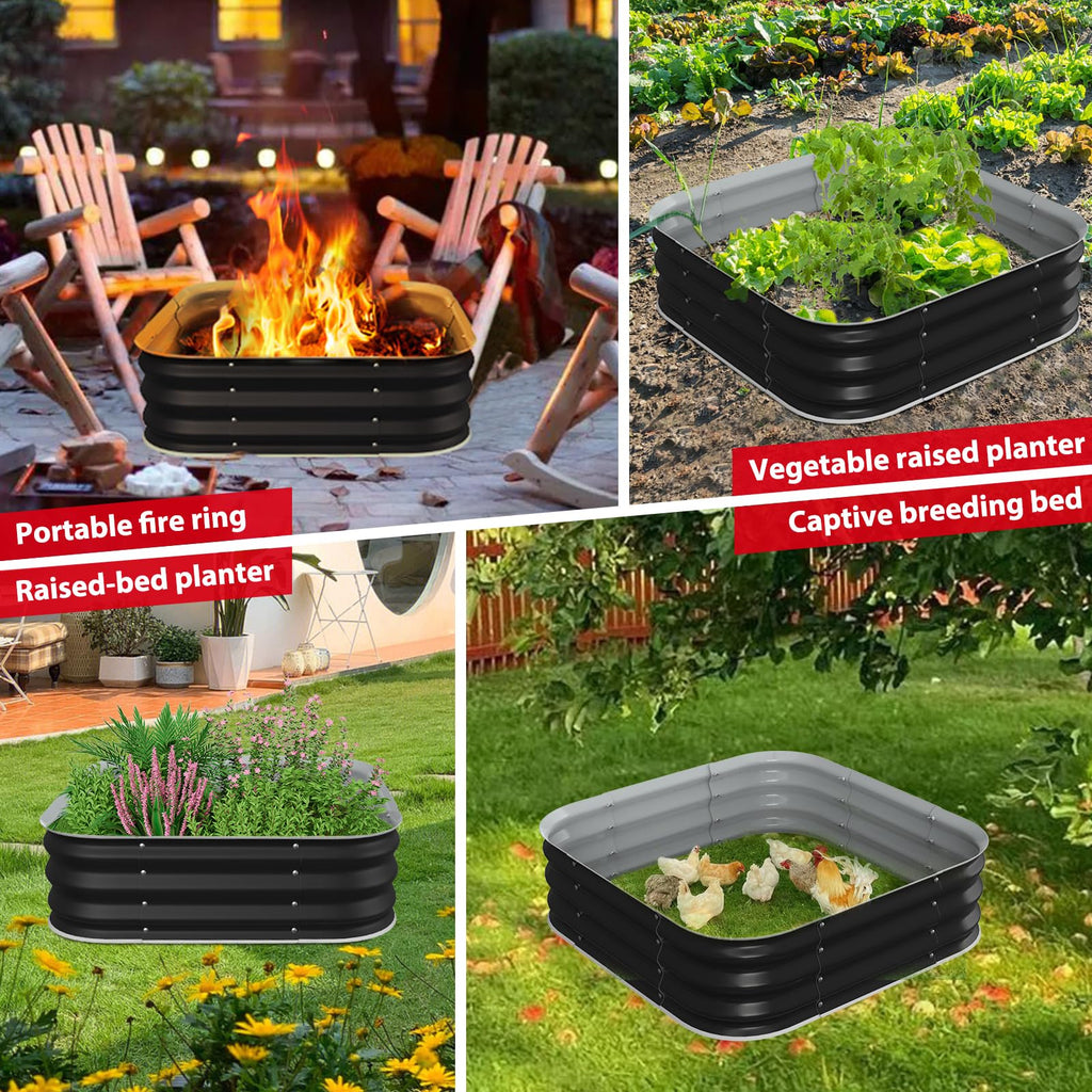 Height 11.5 Inch, Square Galvanized Steel Fire Pit for Outside, Heavy Duty Steel Fire Pit In-Ground for Backyard
