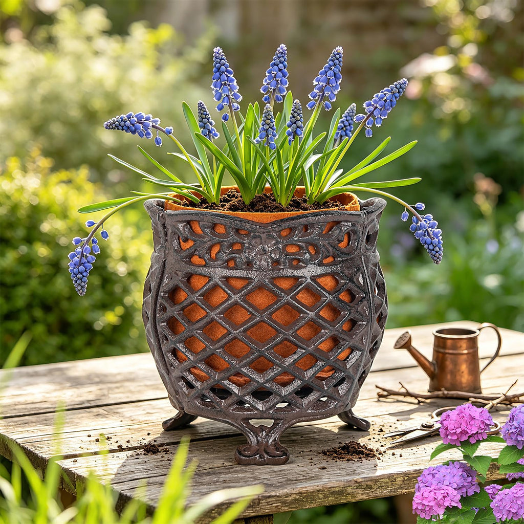 Vintage Cast Iron Urn Planter with Non-Woven Bag, Dark Brown