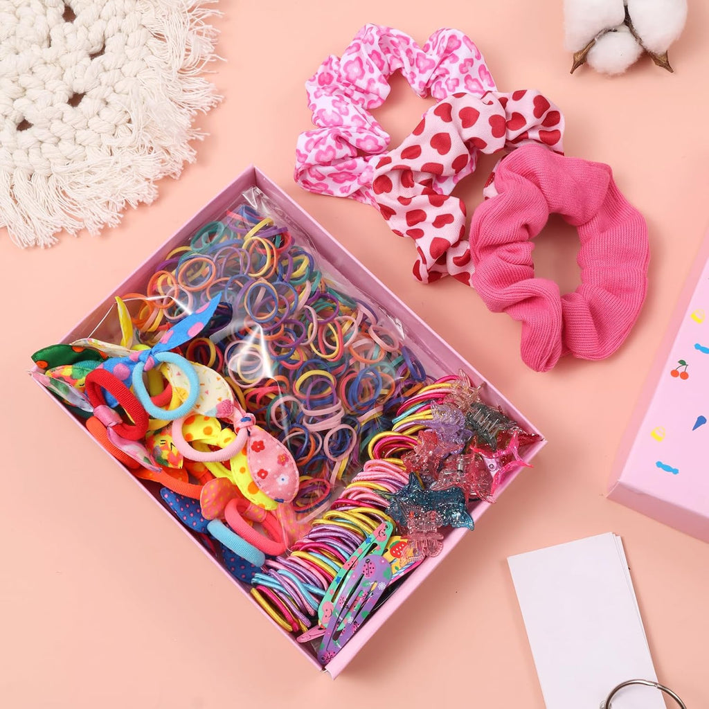 Hair Accessories for Toddler Girls,463 Pcs Colorful Hair Ties Set with 26 Pcs Hair Clips,Cute Scrunchies,Butterfly