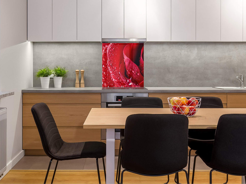 Glass Kitchen backsplash - Tempered Glass splashback - Photo backsplash BS03 Flower Series: Red Rose