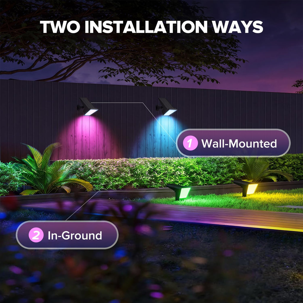 6 Packs Solar Spot Lights Outdoor Waterproof, 28 LED RGBW Solar Powered Landscape Pathway Lights, Dusk to Dawn Solar