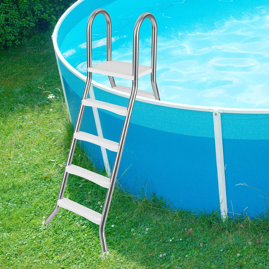 4-Step Steel Frame Above Ground Swimming Pool Ladder for 55" Pool Wall Heights, Double-Sided Entry & Exit Ladder