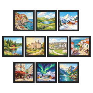 8x8 Picture Frame, Photo Collage Wall Decor Set of 10, Black