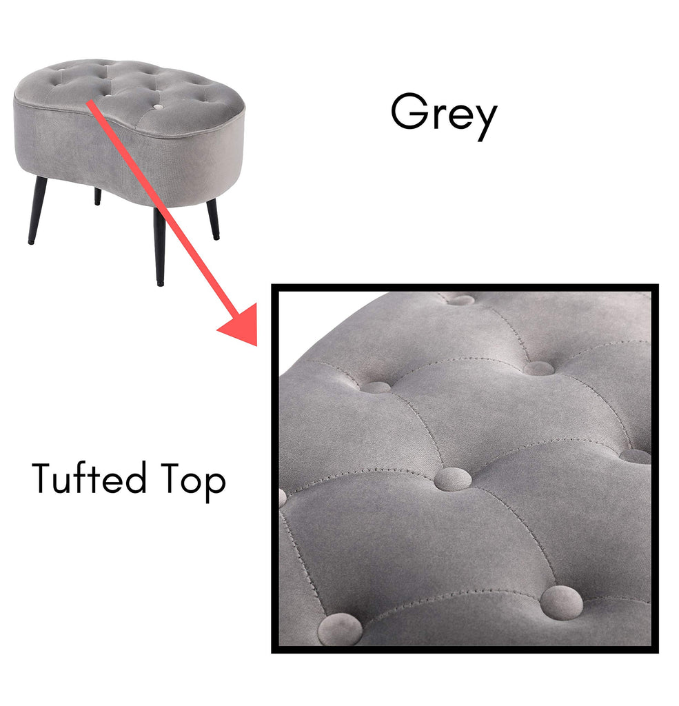 Tufted Oblong Velvet Ottoman - Mid Century Modern Upholstered Foot Rest with Steel Legs - Soft Padded Foot Stool