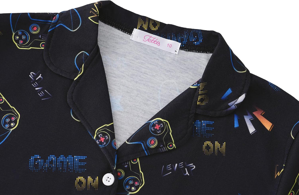 Boys Pajamas Novelty Prints Button-Up Short Sleeve Set