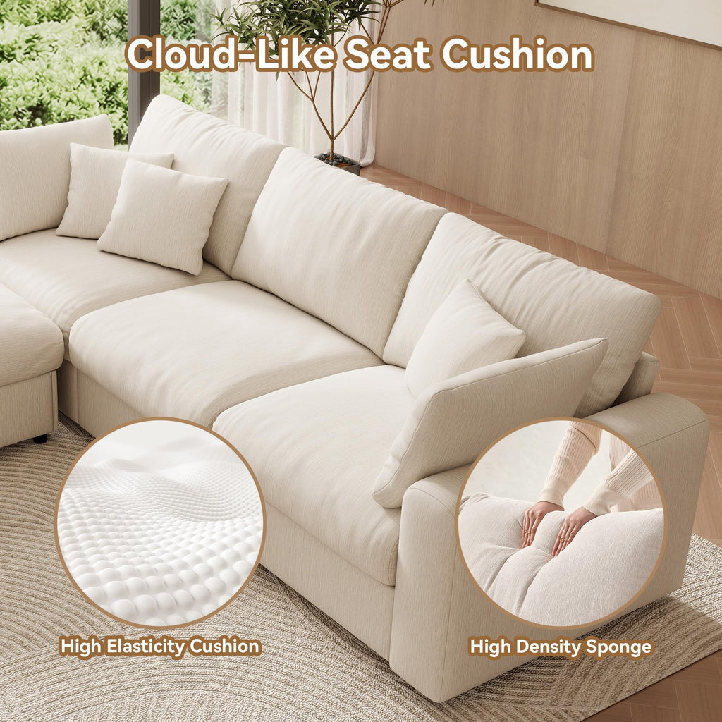 110" Cloud Sectional Couches, Modular Sectional Sofa with Deep Seat, Convertible L-Shape Couch with Storage Ottoman