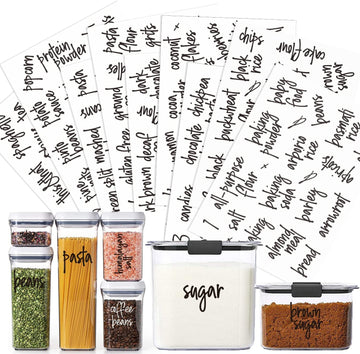 Pantry Labels, 180 Preprinted Script Black Clear for Storage