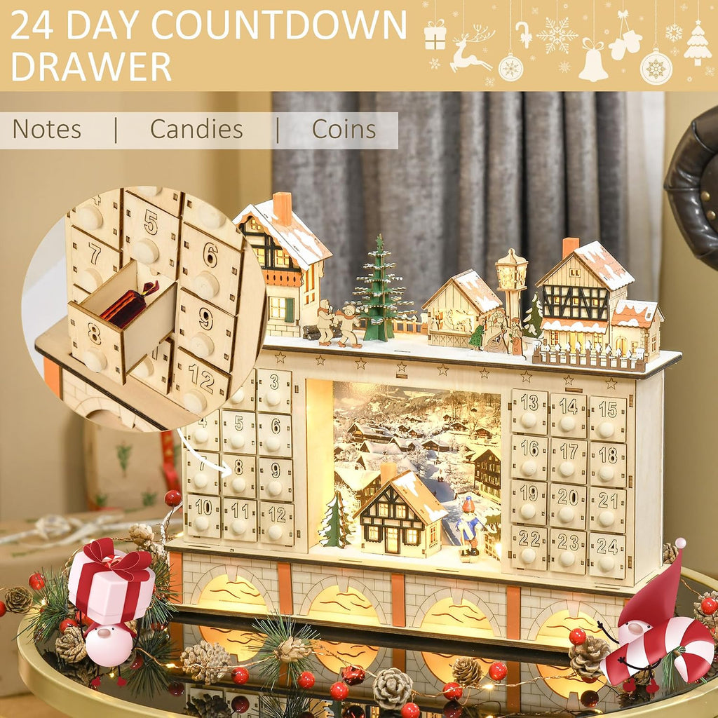 Christmas Advent Calendar Light Up for Kids and Adults Natural