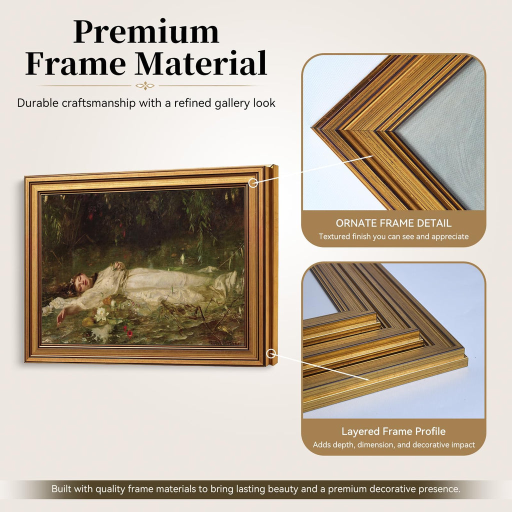 Serene Woman in Water Vintage Gold Framed Wall Art 12x16 inch