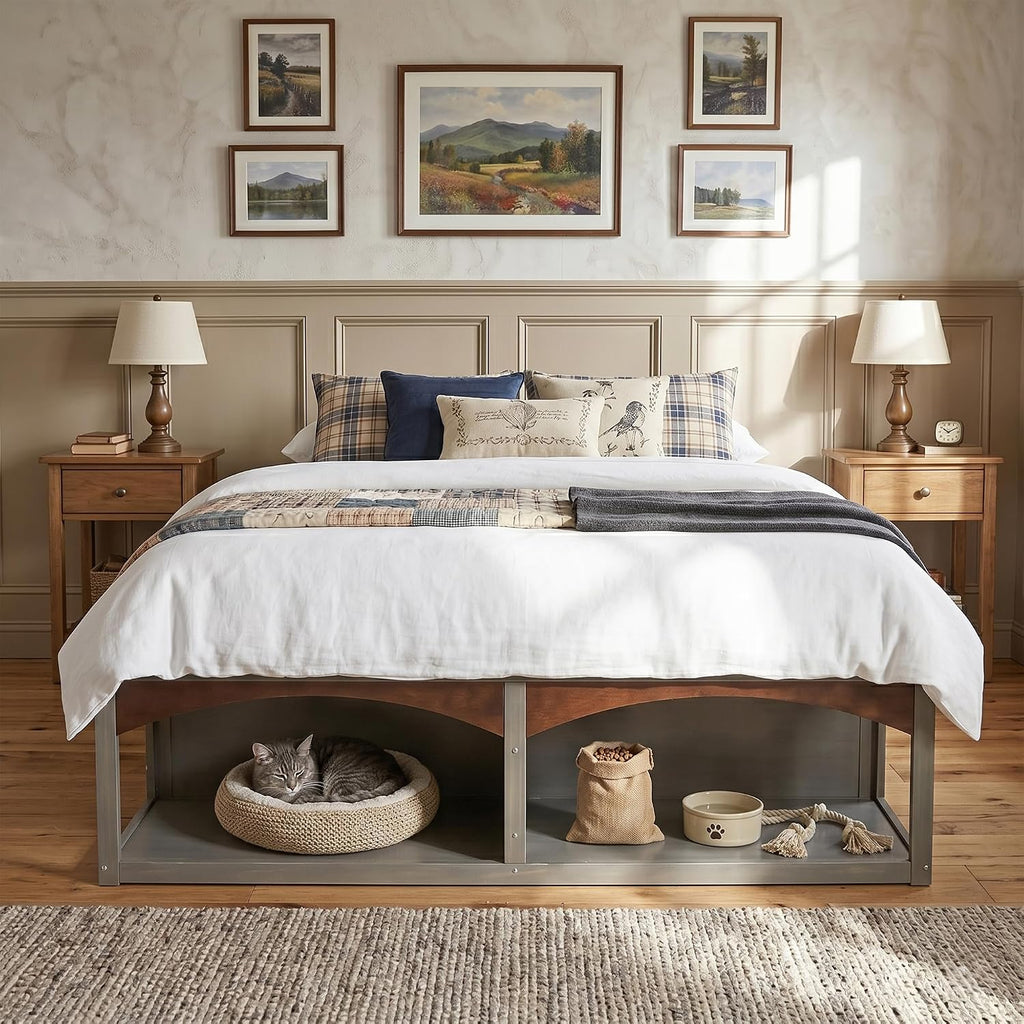 22" H Japanese Wooden Bed Frame with 6-Storage Drawers