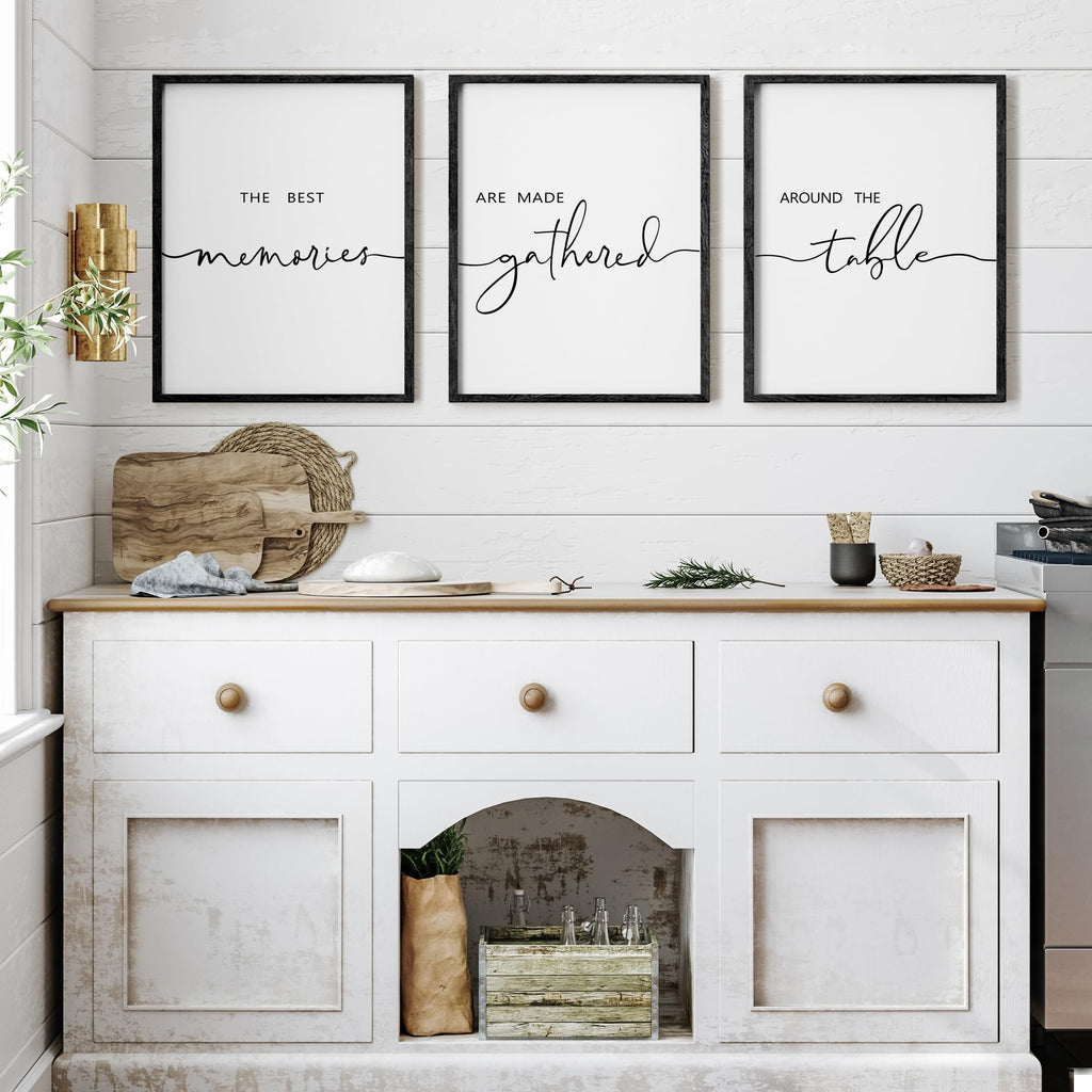 Set of 3 Framed Farmhouse Memories Around Table Sign Wall Decor Wall Art Wood Signs (Black, 16"x24")