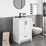 24.5" Modern Bathroom Vanity with Ceramic Basin, Undermount Vanity Sink Cabinet with 2 Doors and 1 Drawer, Free Standing Bathroom Storage Cabinet with Sink Combo Set, White A133-B0DJ2821DS