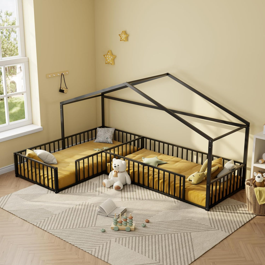 Double Montessori Floor Bed for 2, Black