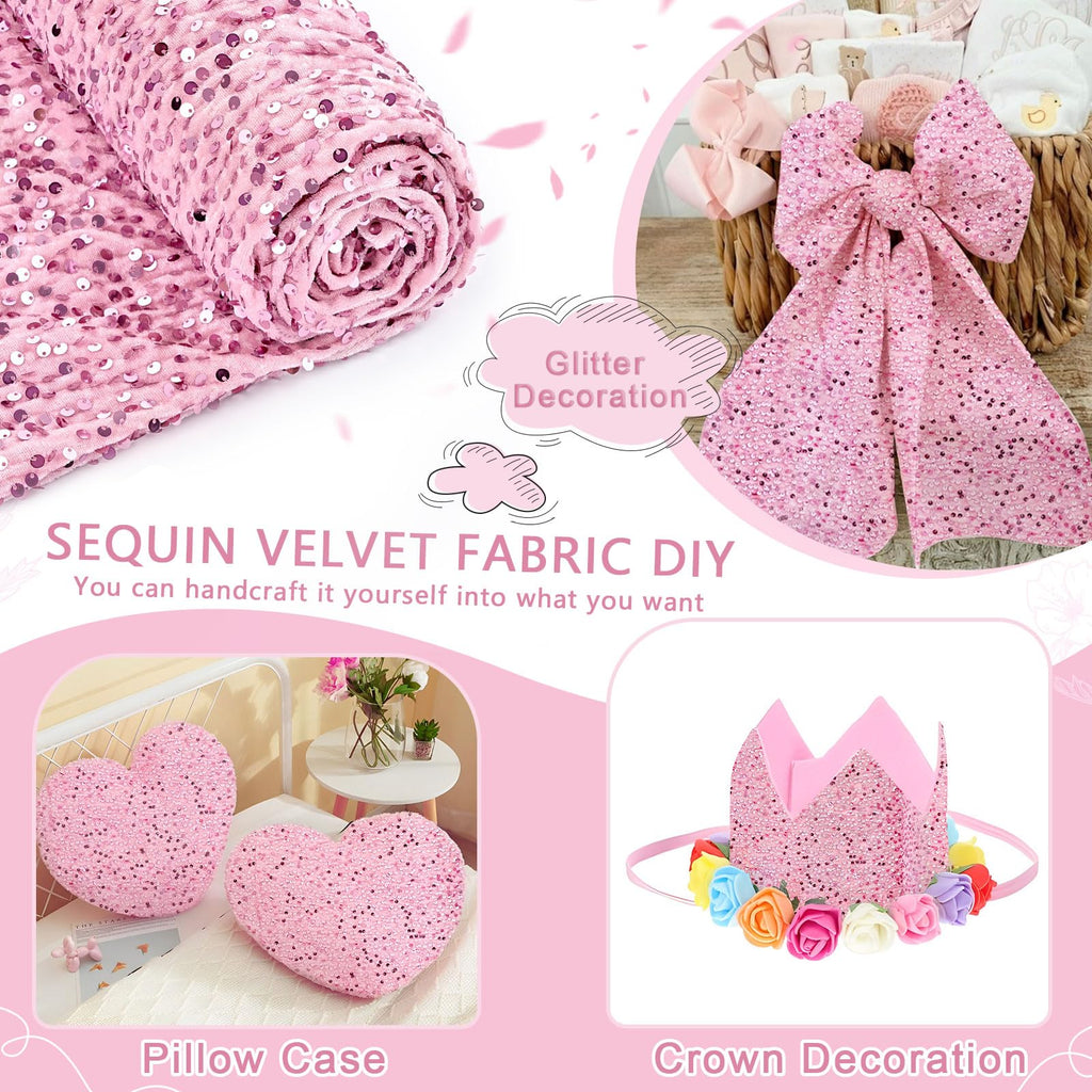 Blush Pink Sequin Velvet Fabric by The Yard 2 Yards
