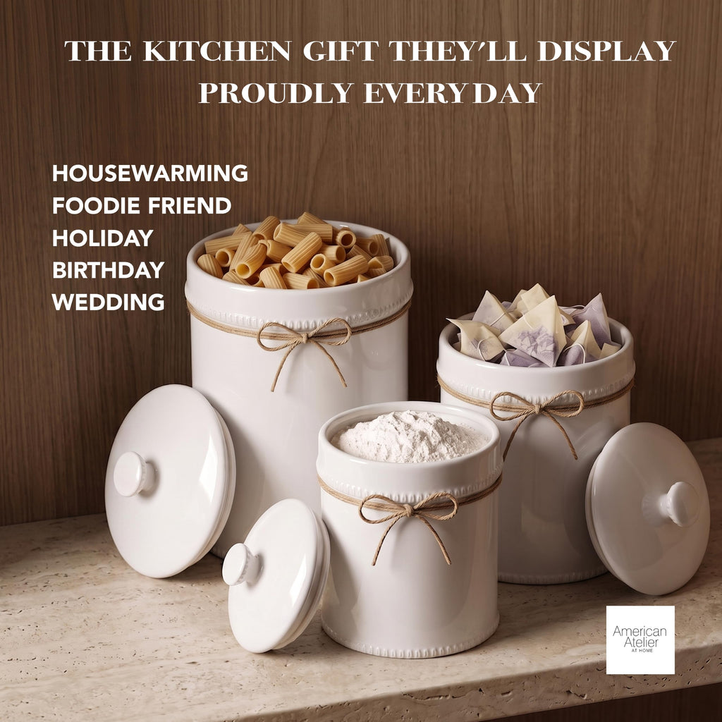 Ceramic Canister w/Lids Bianca Dash White, 3PC