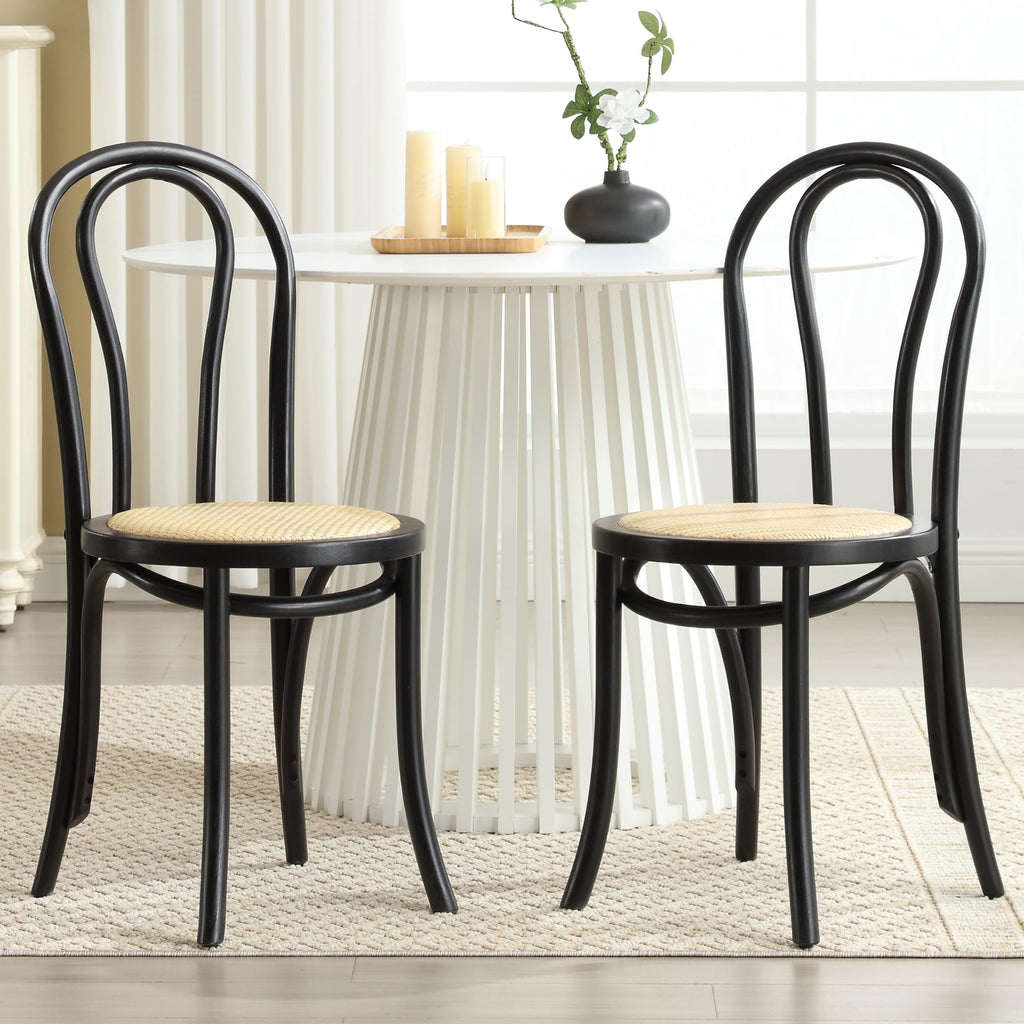 Bentwood Dining Chairs Set of 4, Handcrafted Wooden French Bistro Dining Chairs, Rattan Kitchen Chairs, Bistro