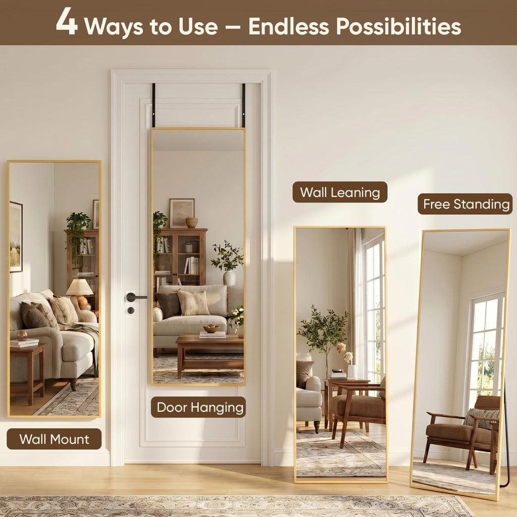 58"×20" Over the Door Full Length Mirror, Gold
