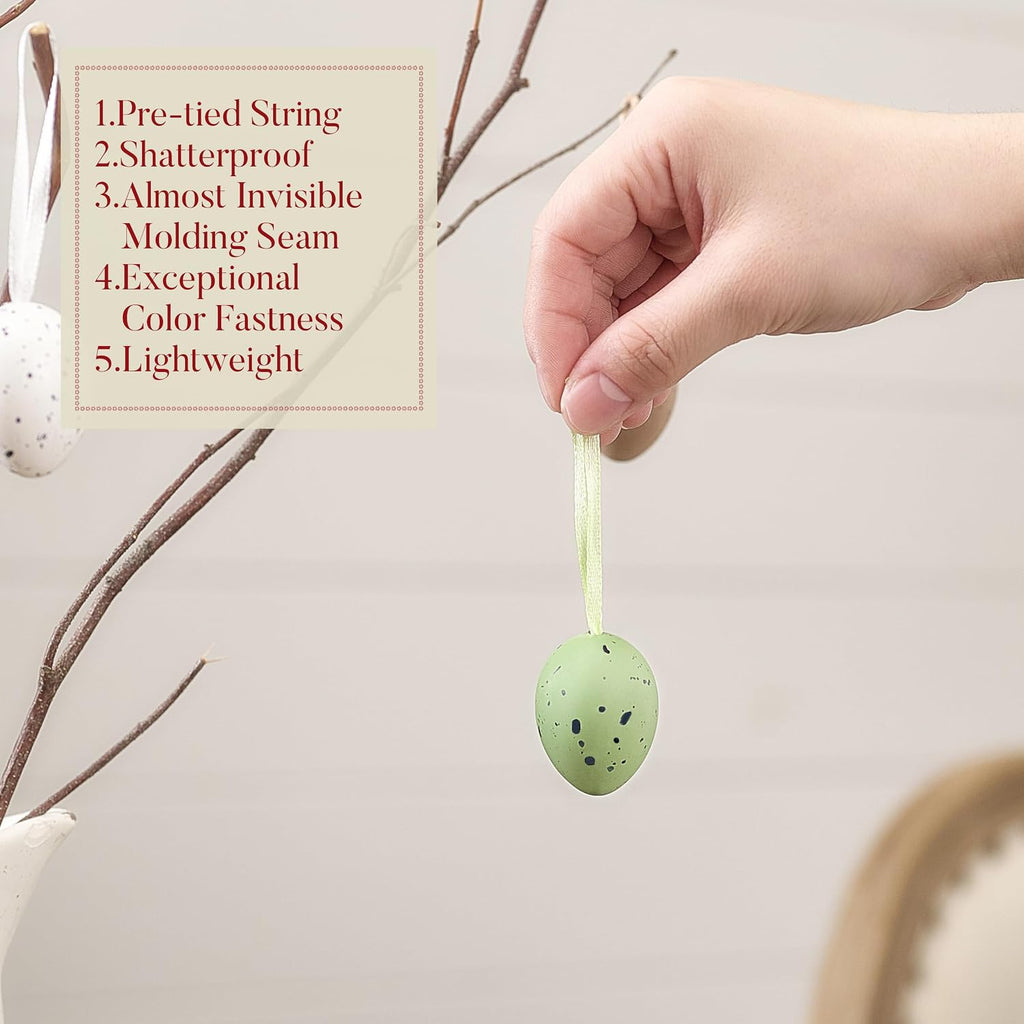 Easter Eggs Ornaments for Small Tree Decorations, 1.57" Neutral Beige Green Plastic Easter Eggs Bulk - Set of 18