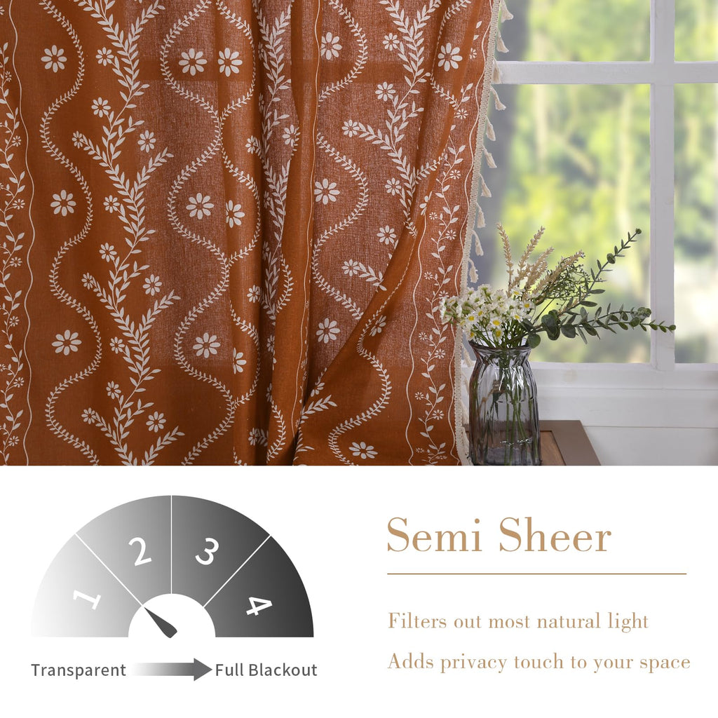 Burnt Orange 90 Inch Long Tassel Curtains 2 Panels