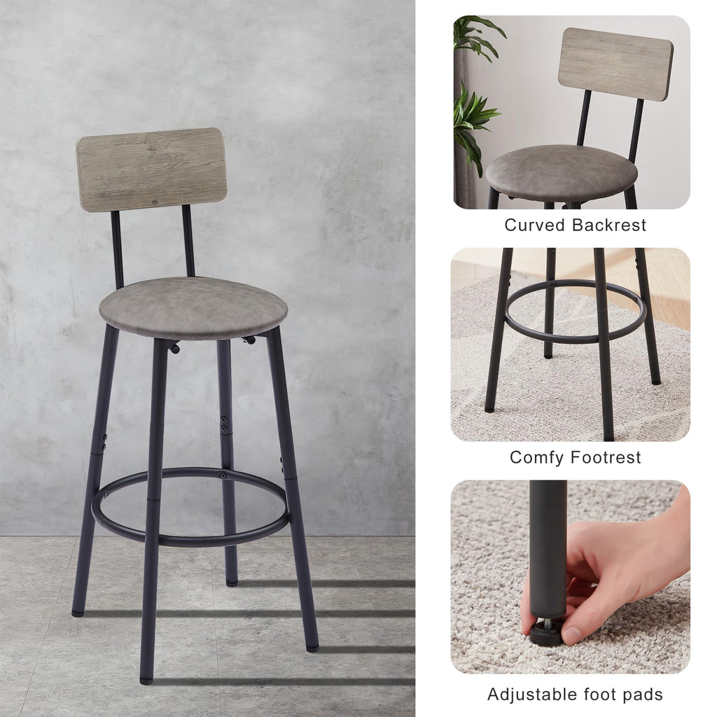 Bar Table and Chairs Set of 2, Small Square Counter Height Pub Table with Upholstered Stools, 3 Piece Dining Tables