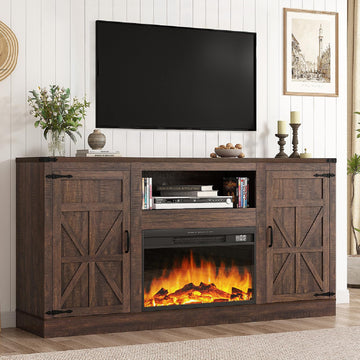 64" Farmhouse Fireplace TV Stand for 75" TVs, 33.5" Tall Entertainment Center w/26 Electric Fireplace&Storage