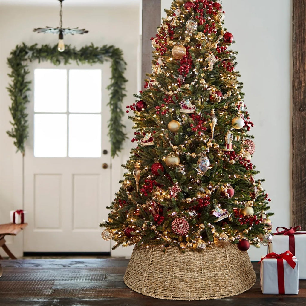 Christmas Tree Collar, 26.8" Rattan Farmhouse Christmas Tree Ring, Natural Woven Rustic Christmas Tree Skirt (Nature