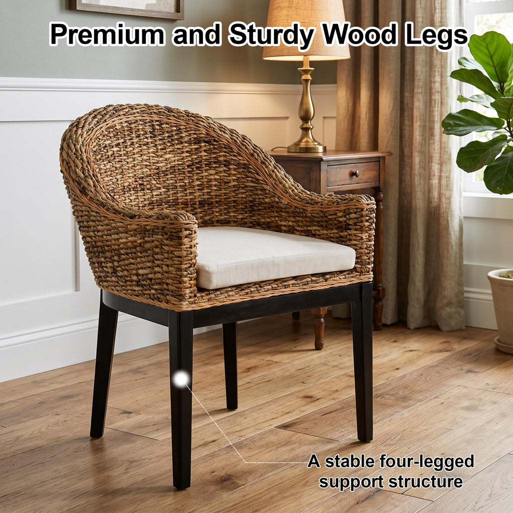 Rattan Accent Chair, Modern Armchair with Natural Rattan Armrest