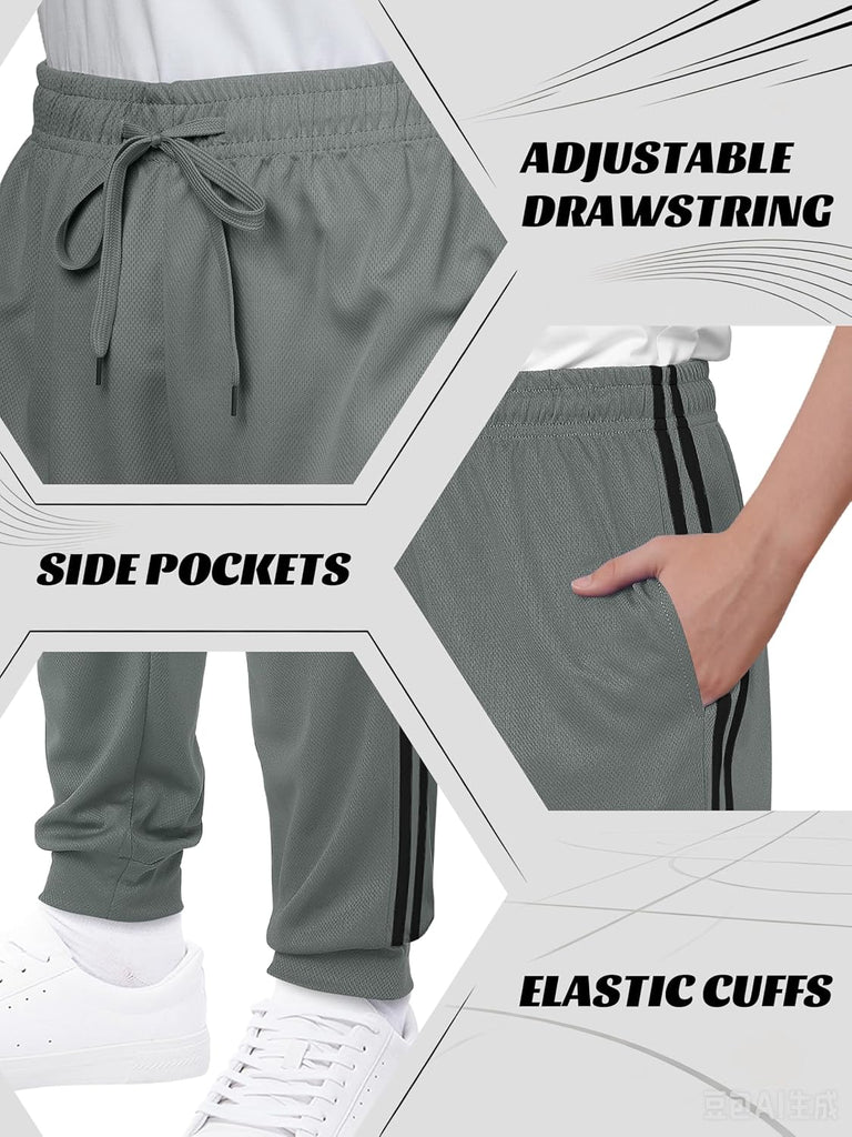 4 Pack Boys Mesh Athletic Pants Kids Lightweight Sweatpants Jogger