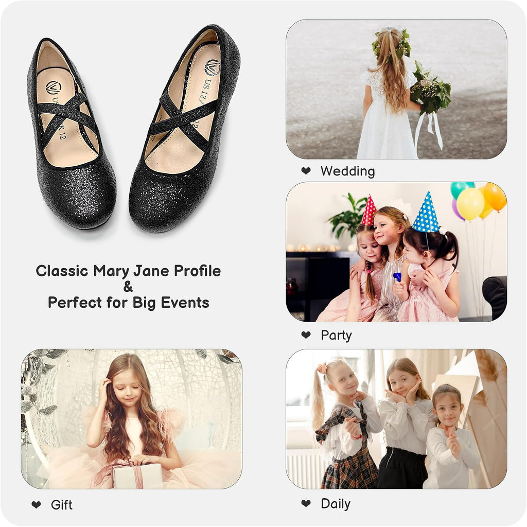 Girls Black Dress Shoes Mary Janes for Girls Ballet Flats with Cross Strap Party Wedding School Shoes