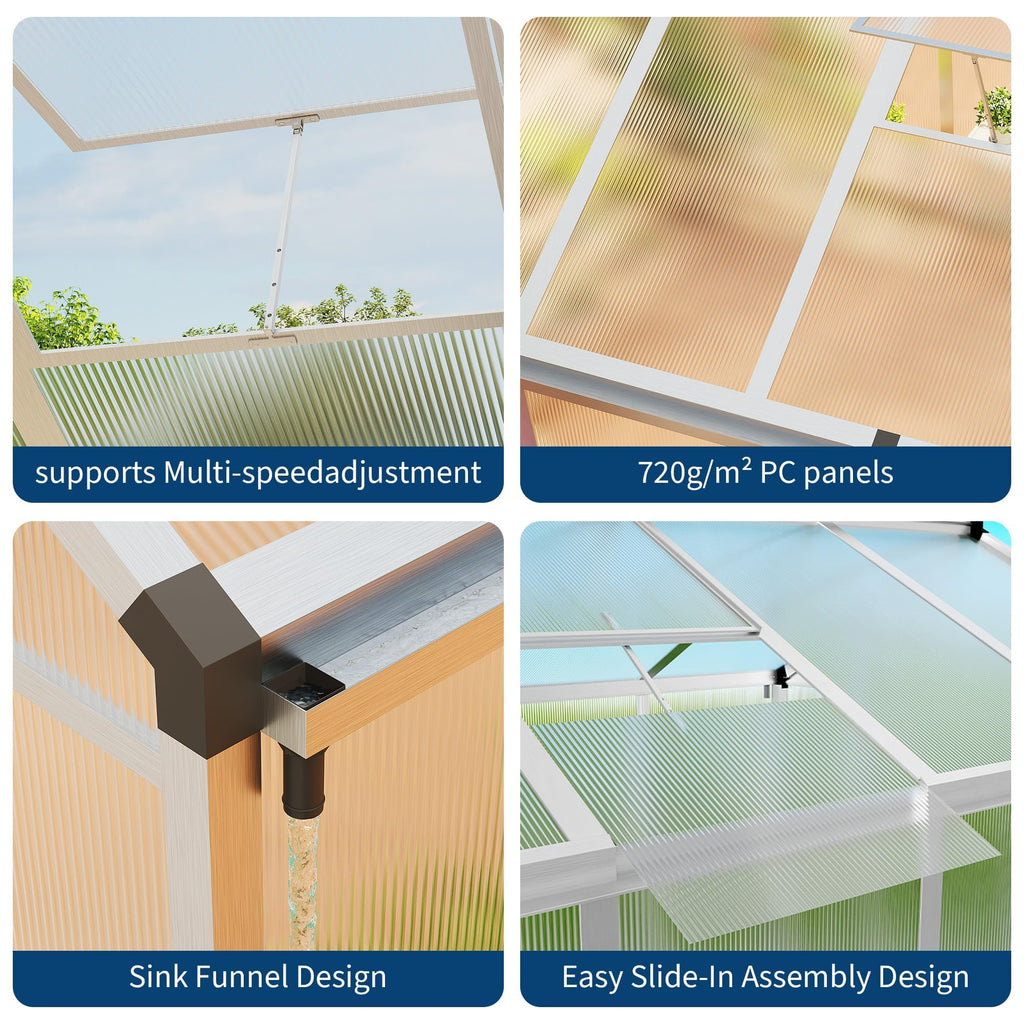 8x12 FT Greenhouse for Outdoors, Polycarbonate Greenhouse with Roof Vent, Ground Nails, Lockable Push Door, Aluminum