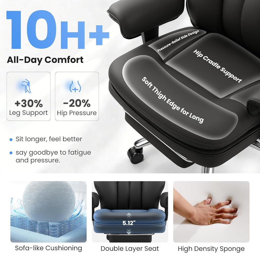 Big and Tall Office Chair with Lumbar Support, Executive Leather Computer Desk Chair, Heavy Duty Comfortable Gaming