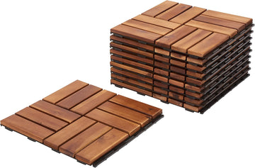 Outdoor Collection Hanoi Natural Acacia Wood 12-Slat Interlocking Floor Tile Patio Deck 12 x 12-inch (Set of 10)