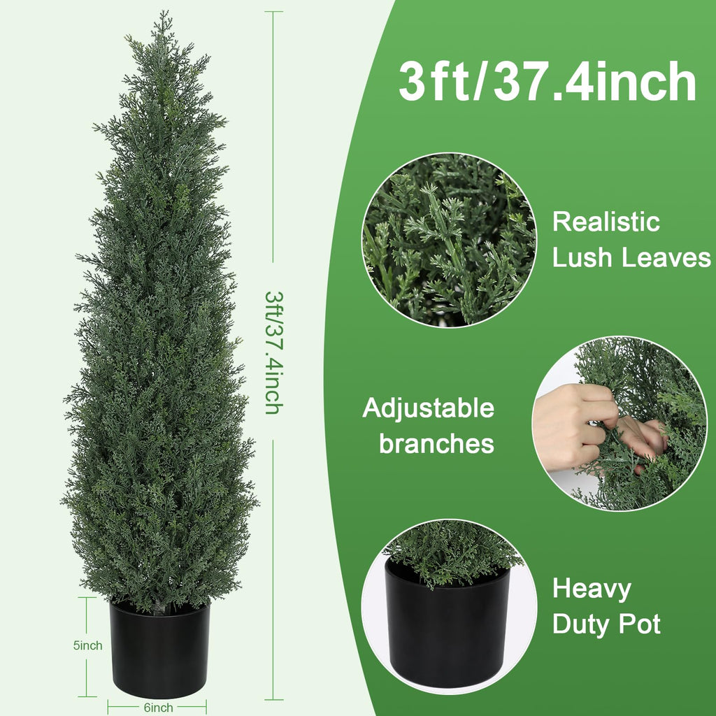 3FT Cedar Topiary Trees Artificial Outdoor Plants UV-Resistant Cypress Tree