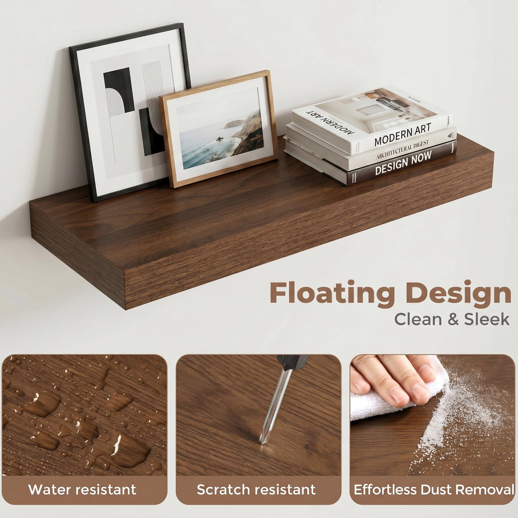 20 Inch Floating Shelves for Wall, 8"D Wood Storage Shelves, Walnut Finish