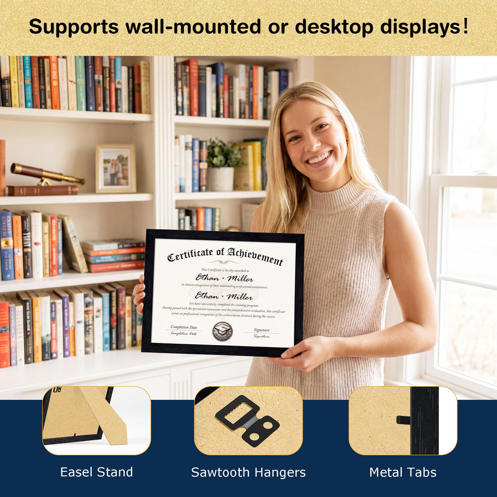 8.5x11 Picture Frame Set of 16, Certificate Diploma Document Frames