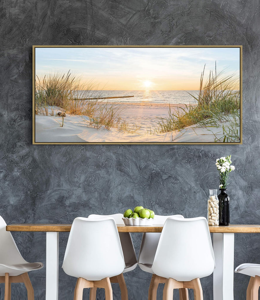 Canvas Framed Wall Art Beach: Ocean Coastal Large Picture Decor Seascape Sunset Scene Painting Sea Seaside Landscape
