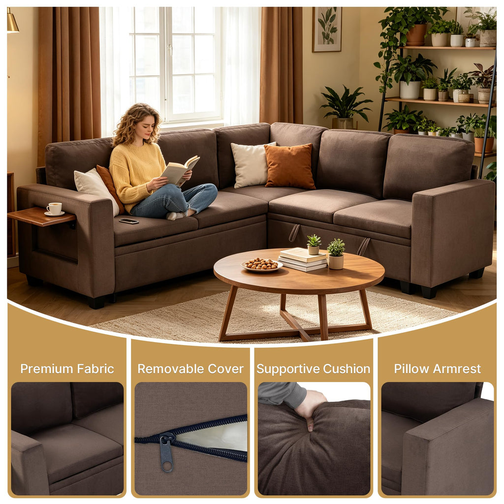 Modular Sectional Sofa with Pull Out Bed Sleeper Sofa L Shaped with Storage, Sectional Couch Convertible Sofa Bed