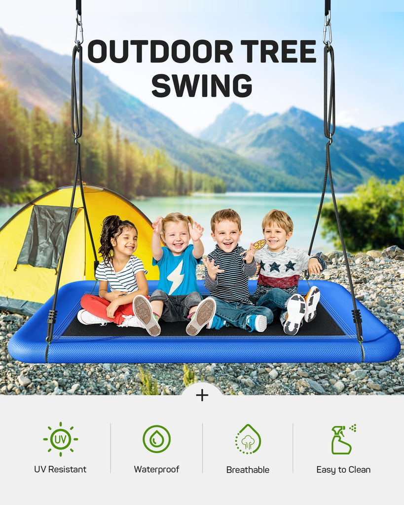 Tree Swing for Kids and Adults, 60" Waterproof Rectangle Platform Swing, 700lbs Heavy Duty with Adjustable Straps