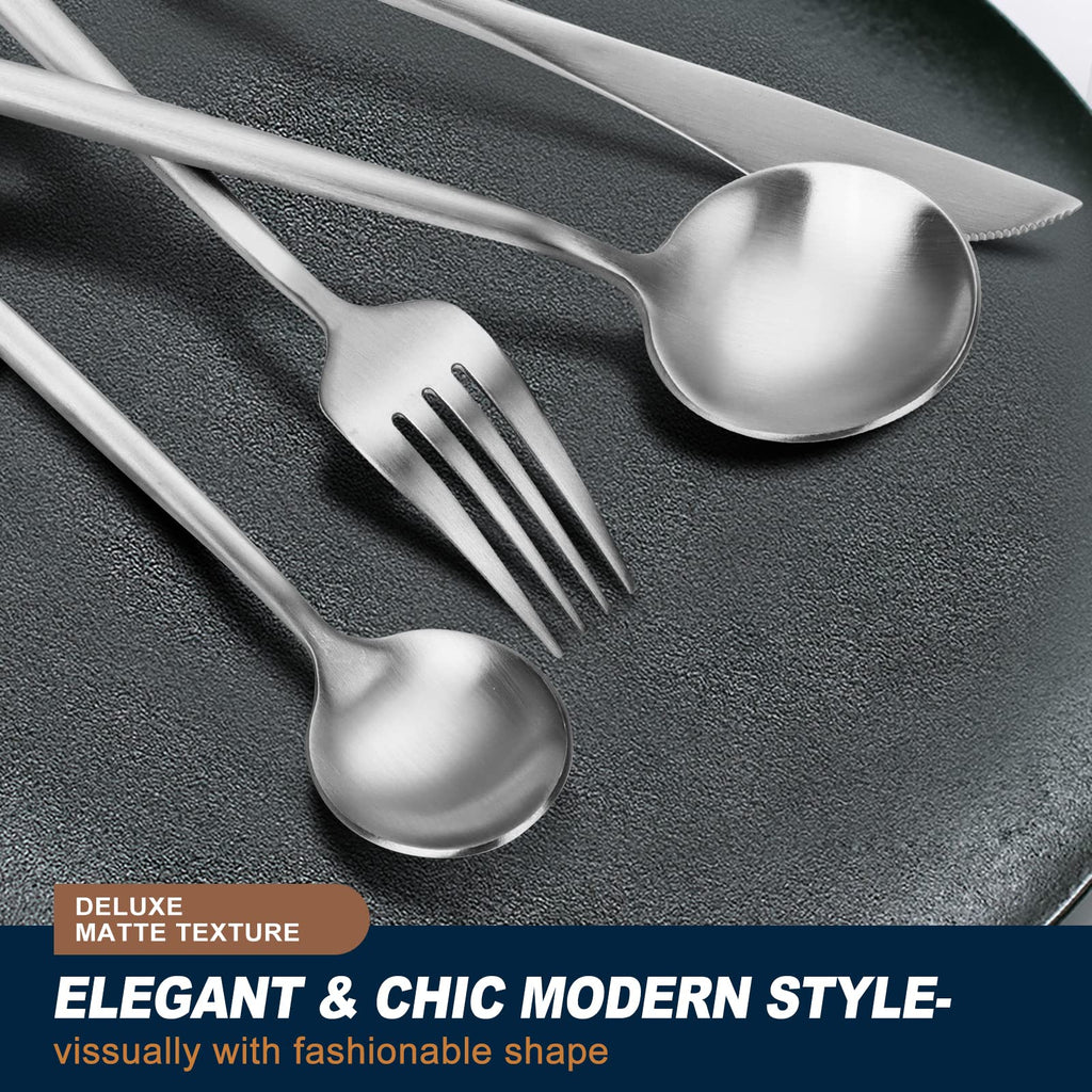 48-Piece Matte Silverware Set with Steak Knives, Flatware Set for 8, Stainless Steel Forks and Spoons Silverware