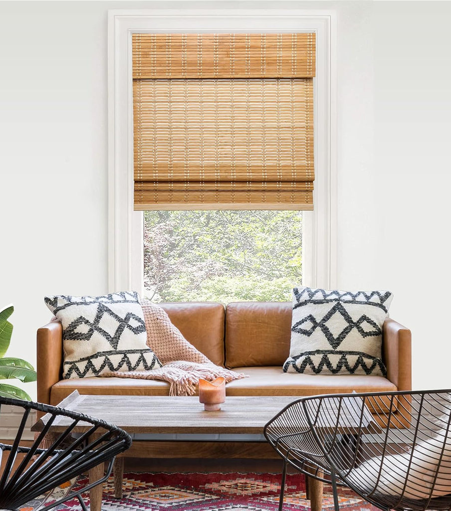 Cordless Bamboo Roman Shades for Windows, 46'' W x 60'' H | Natural Light Filtering Bamboo Window Blinds, Bamboo