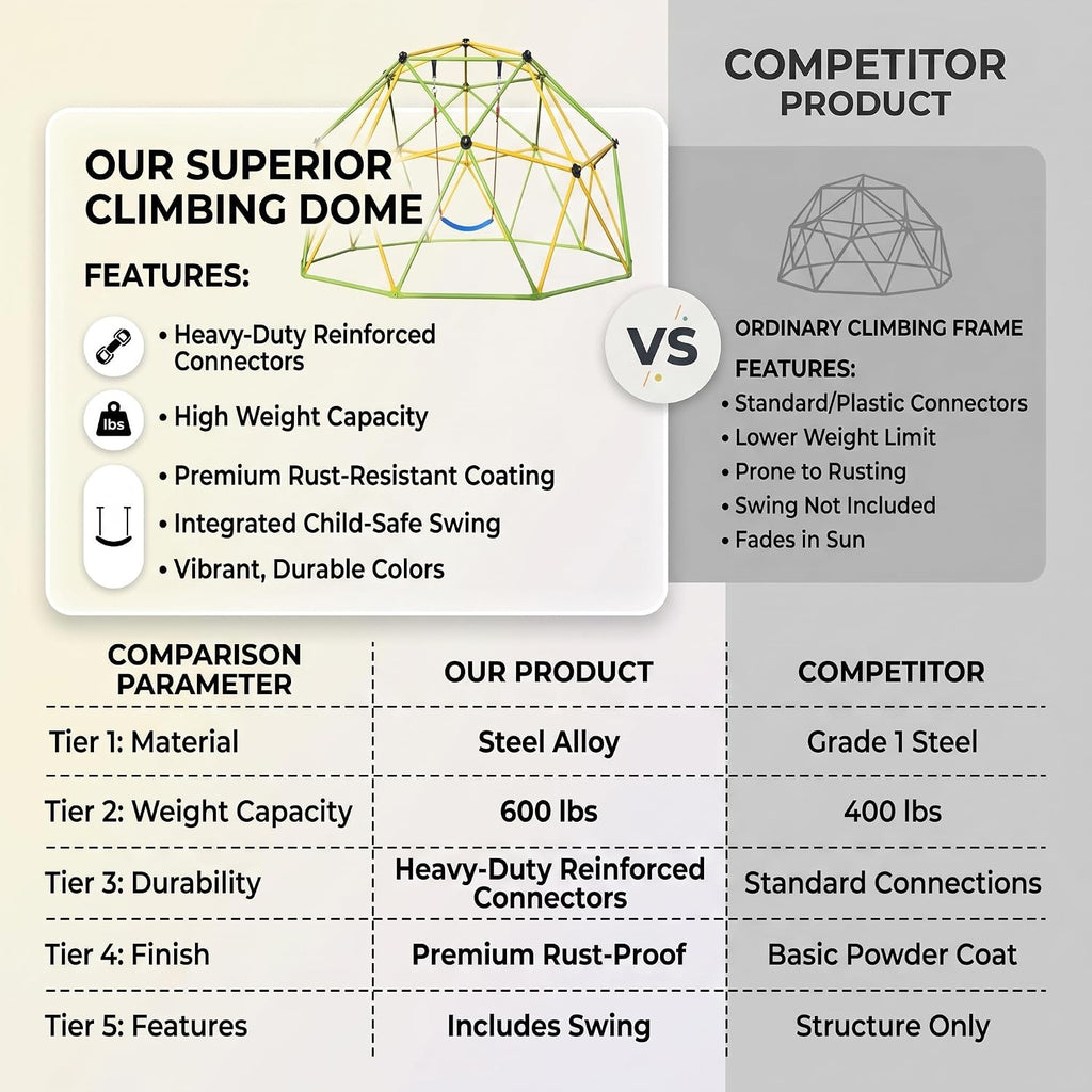 10ft Climbing Dome for Kids, Outdoor Jungle Gym with Swing, Galvanized Steel Climbing Frame, Heavy-Duty Playground