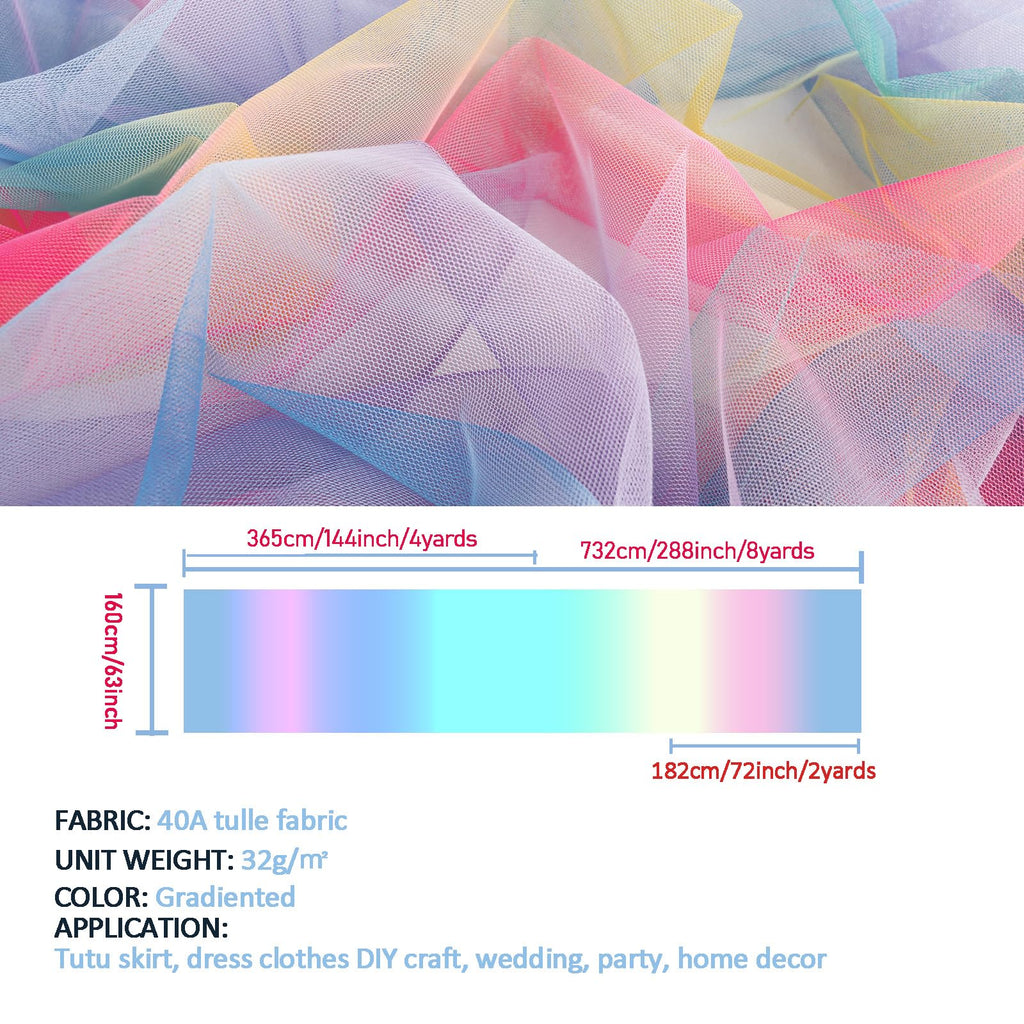 Rainbow Gradient Tulle Fabric for Sewing DIY Crafts Tutu Tulle Dress Making Table Runner Curtain Drapes Home &